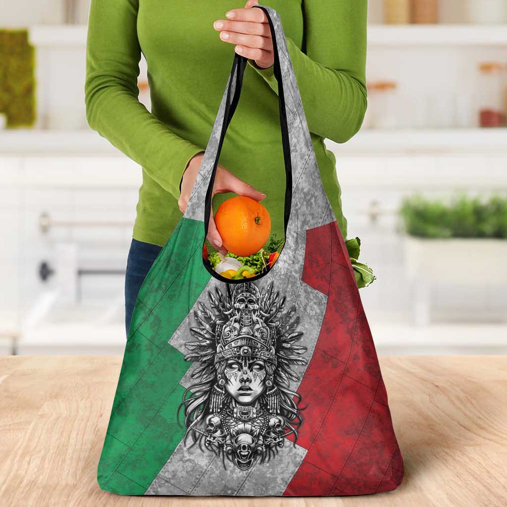 Mexico Aztec Warrior Goddess Grocery Bag Aztec Tribal Skull Tricolor Armor
