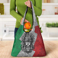 Mexico Aztec Warrior Goddess Grocery Bag Aztec Tribal Skull Tricolor Armor