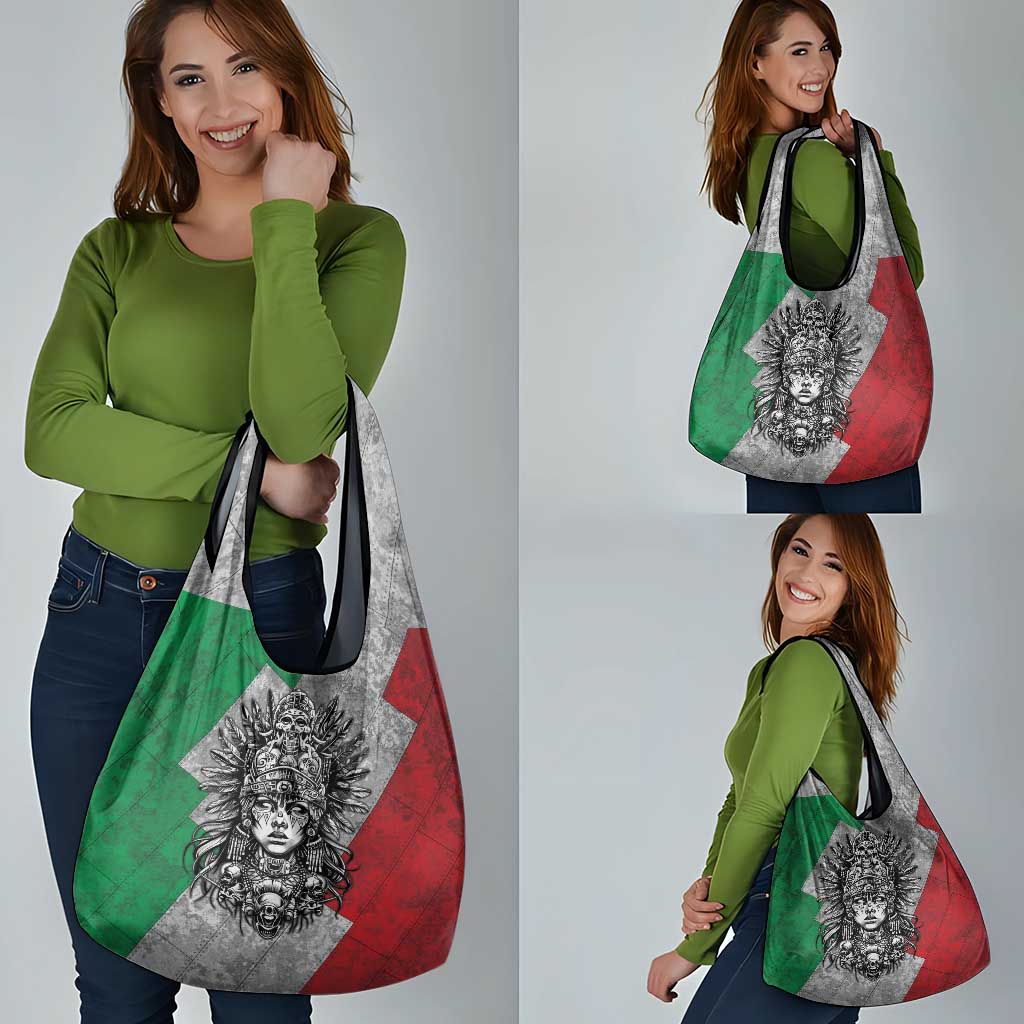 Mexico Aztec Warrior Goddess Grocery Bag Aztec Tribal Skull Tricolor Armor