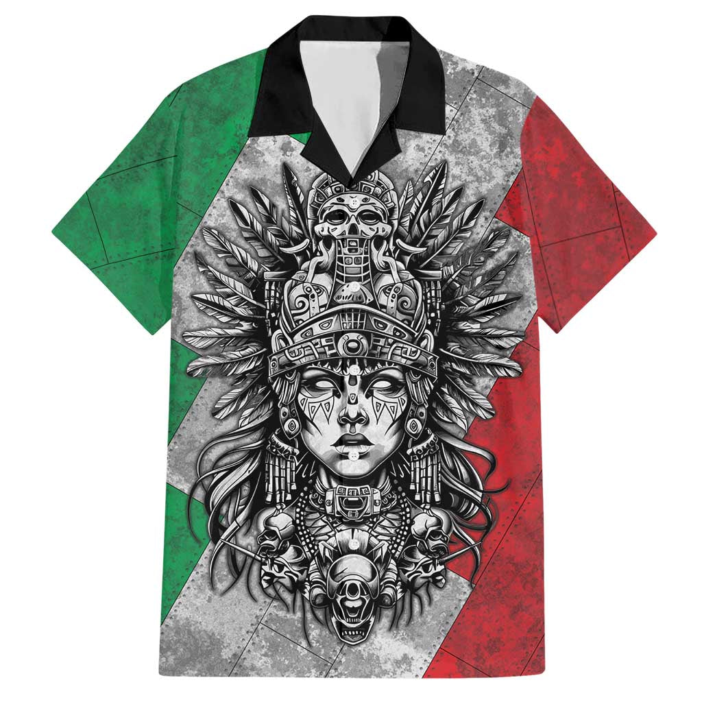 Mexico Aztec Warrior Goddess Hawaiian Shirt Aztec Tribal Skull Tricolor Armor