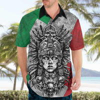 Mexico Aztec Warrior Goddess Hawaiian Shirt Aztec Tribal Skull Tricolor Armor