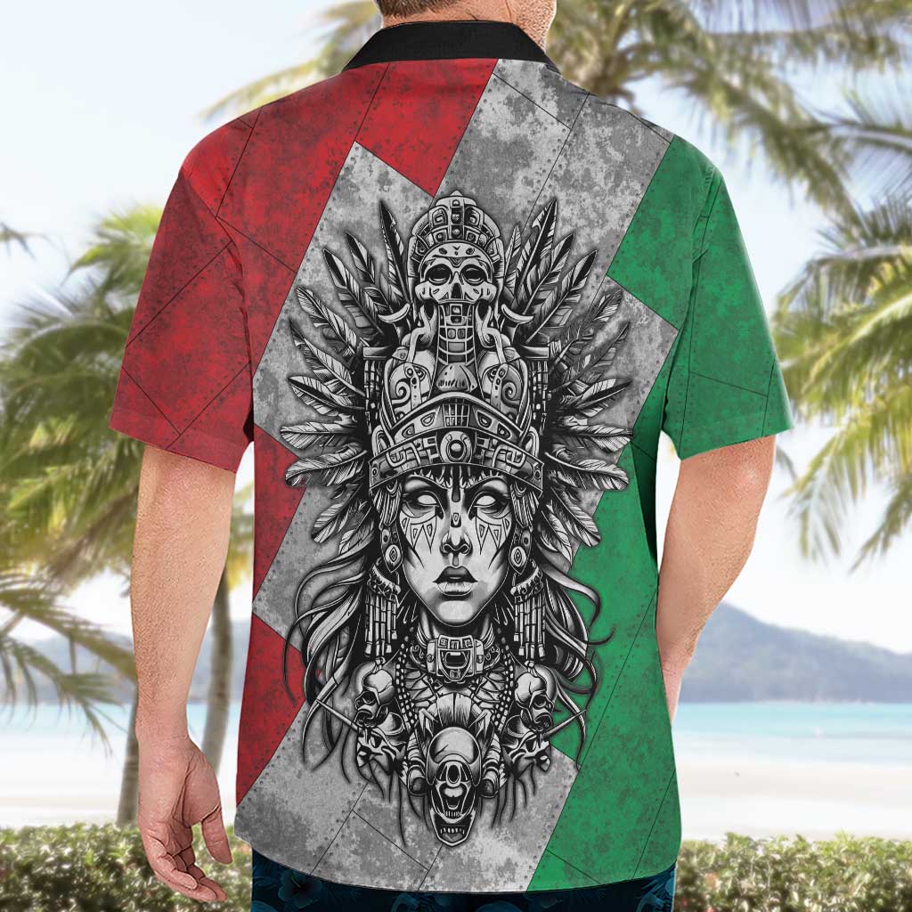 Mexico Aztec Warrior Goddess Hawaiian Shirt Aztec Tribal Skull Tricolor Armor