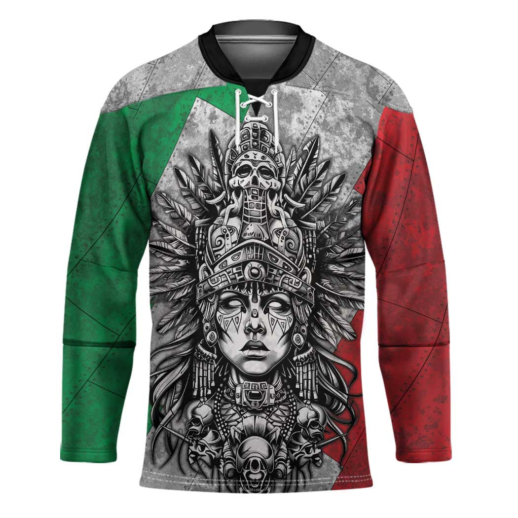 Mexico Aztec Warrior Goddess Hockey Jersey Aztec Tribal Skull Tricolor Armor