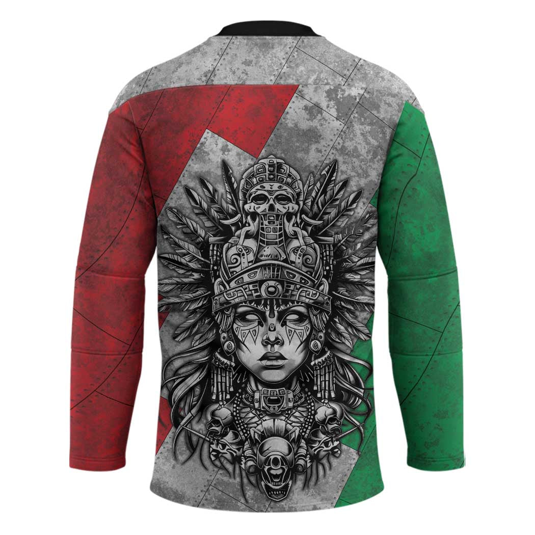 Mexico Aztec Warrior Goddess Hockey Jersey Aztec Tribal Skull Tricolor Armor