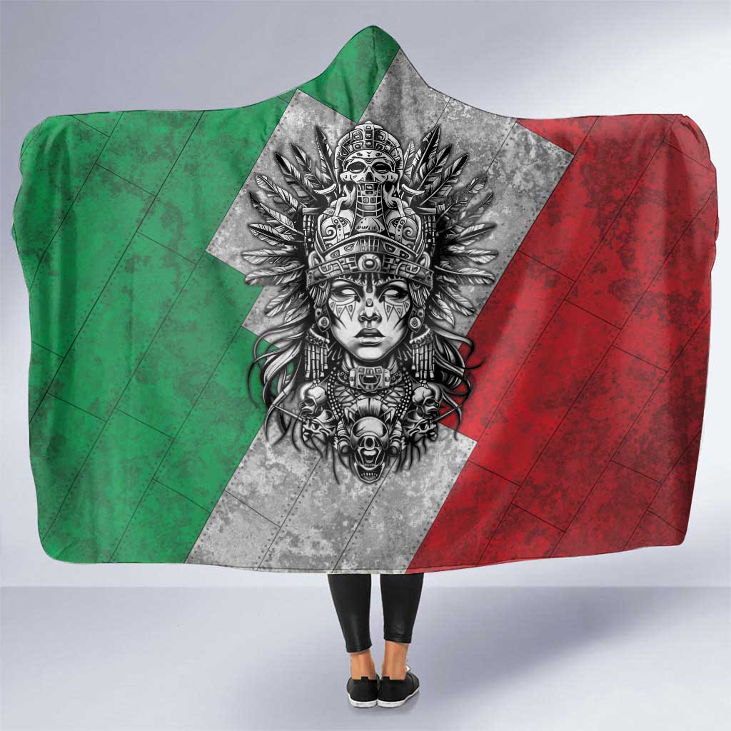 Mexico Aztec Warrior Goddess Hooded Blanket Aztec Tribal Skull Tricolor Armor