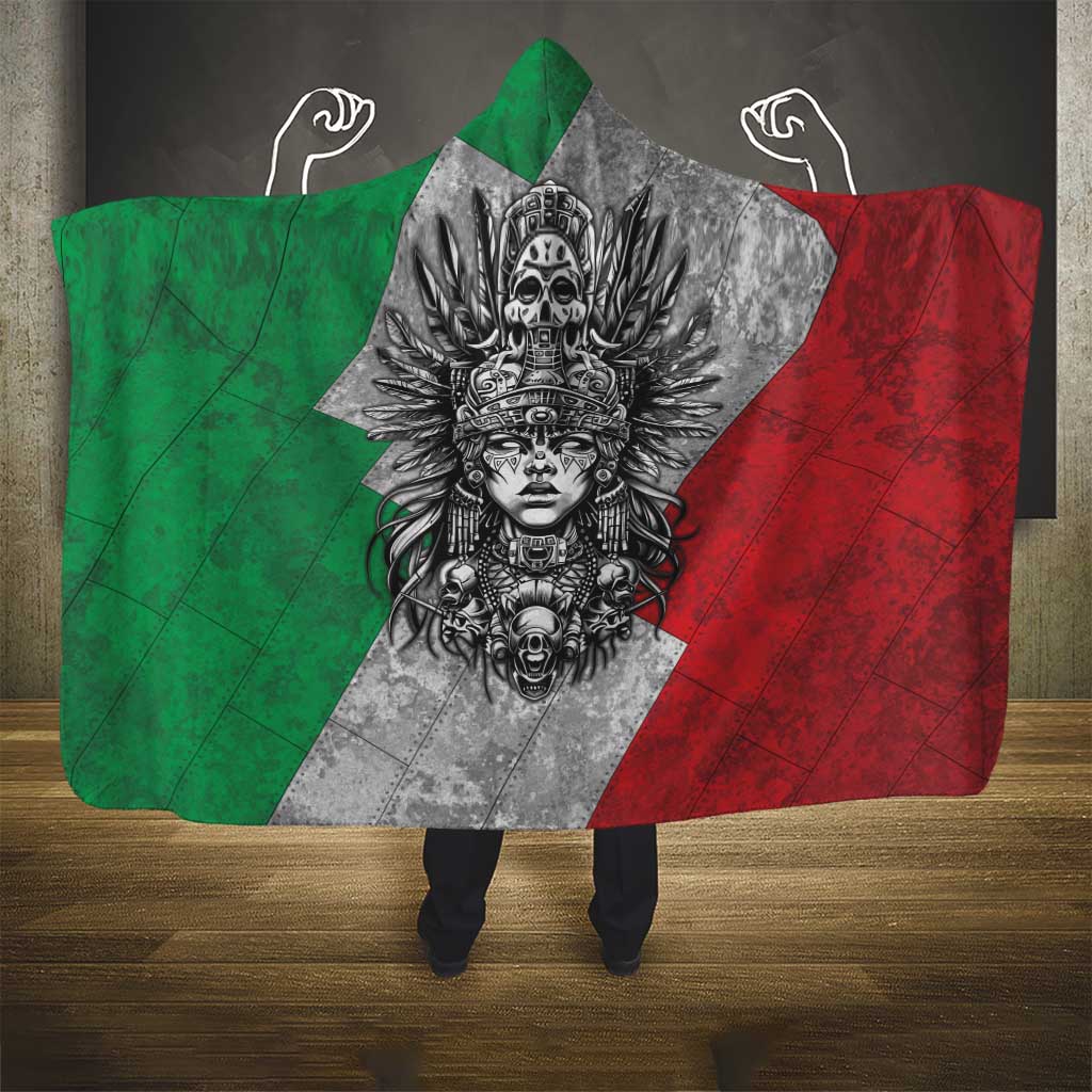 Mexico Aztec Warrior Goddess Hooded Blanket Aztec Tribal Skull Tricolor Armor