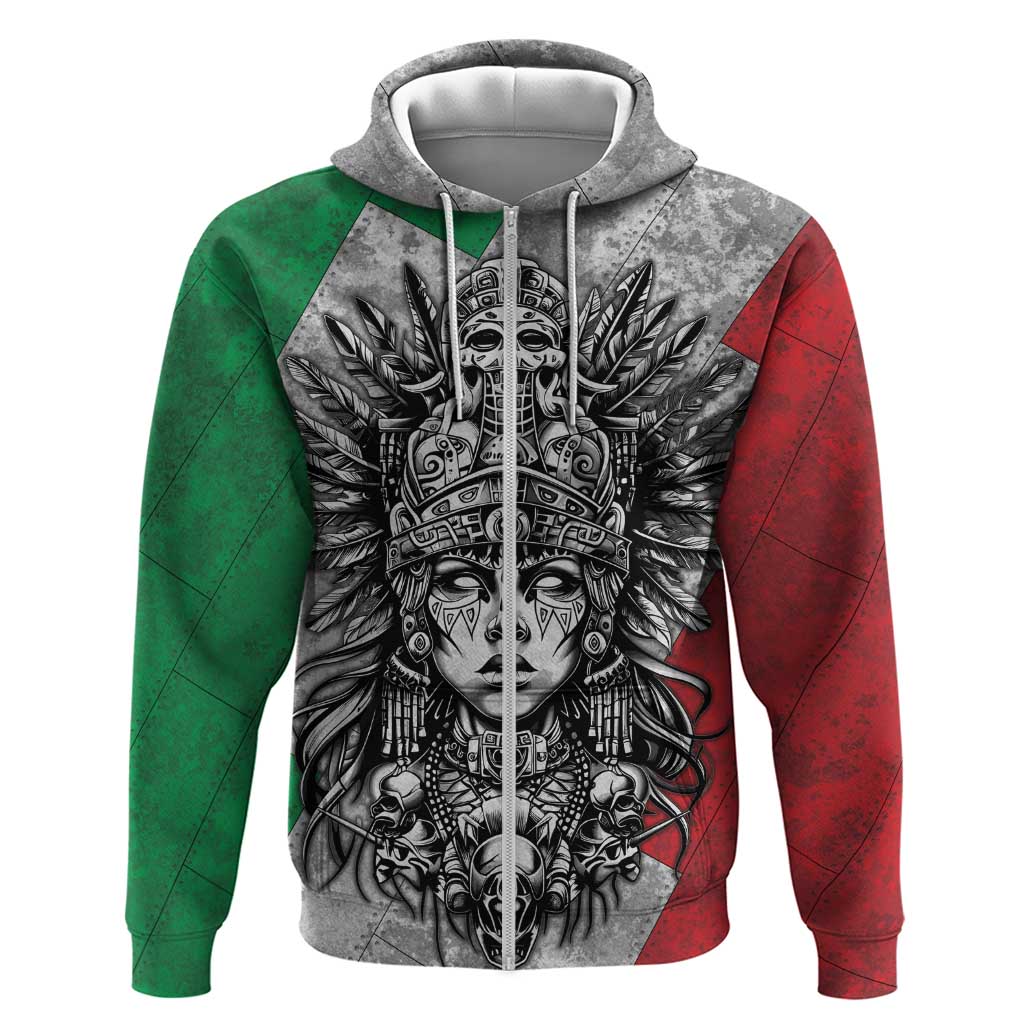 Mexico Aztec Warrior Goddess Hoodie Aztec Tribal Skull Tricolor Armor