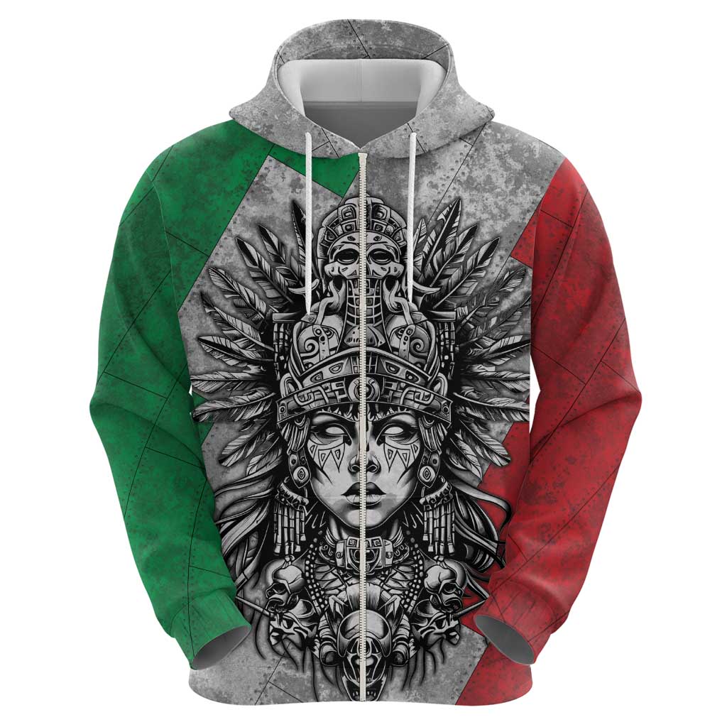 Mexico Aztec Warrior Goddess Hoodie Aztec Tribal Skull Tricolor Armor