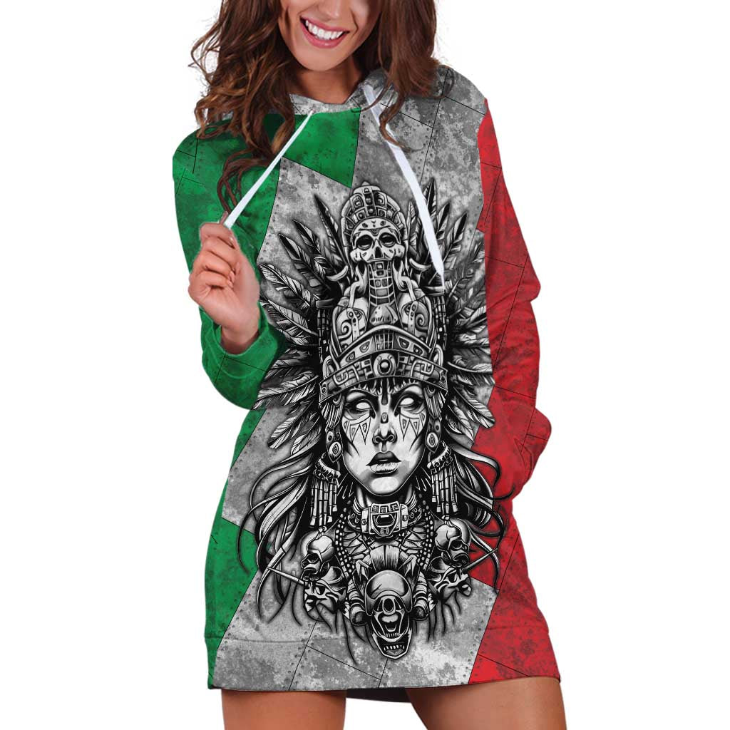 Mexico Aztec Warrior Goddess Hoodie Dress Aztec Tribal Skull Tricolor Armor