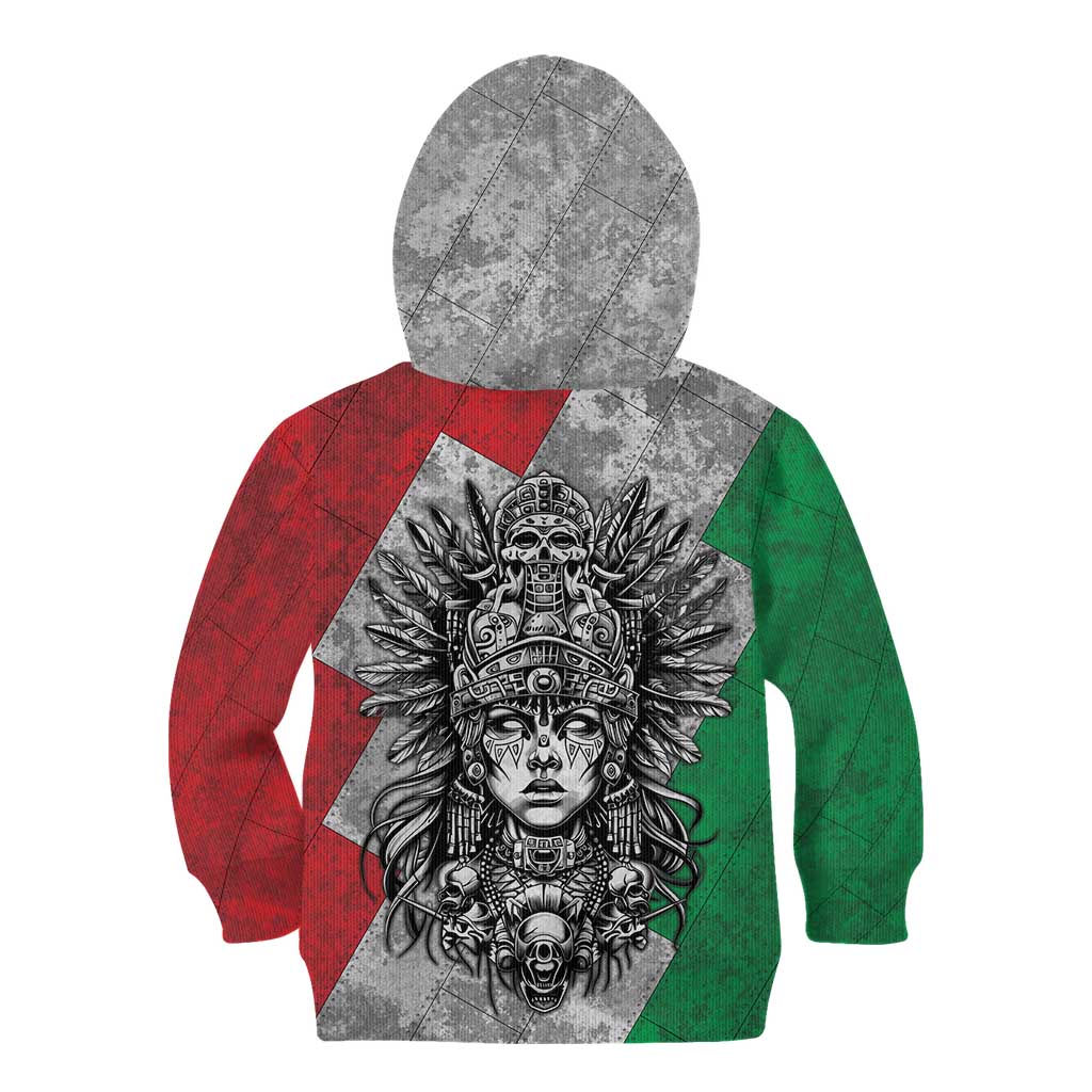 Mexico Aztec Warrior Goddess Kid Hoodie Aztec Tribal Skull Tricolor Armor