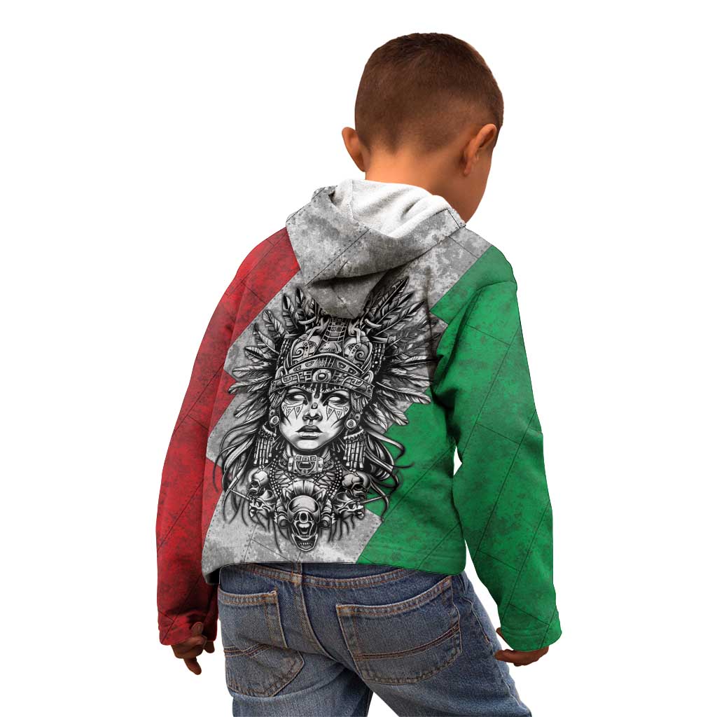 Mexico Aztec Warrior Goddess Kid Hoodie Aztec Tribal Skull Tricolor Armor