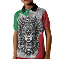 Mexico Aztec Warrior Goddess Kid Polo Shirt Aztec Tribal Skull Tricolor Armor