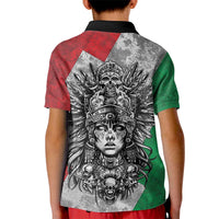 Mexico Aztec Warrior Goddess Kid Polo Shirt Aztec Tribal Skull Tricolor Armor