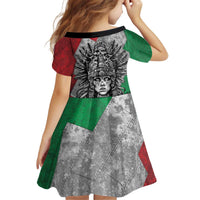 Mexico Aztec Warrior Goddess Kid Short Sleeve Dress Aztec Tribal Skull Tricolor Armor