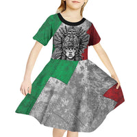 Mexico Aztec Warrior Goddess Kid Short Sleeve Dress Aztec Tribal Skull Tricolor Armor