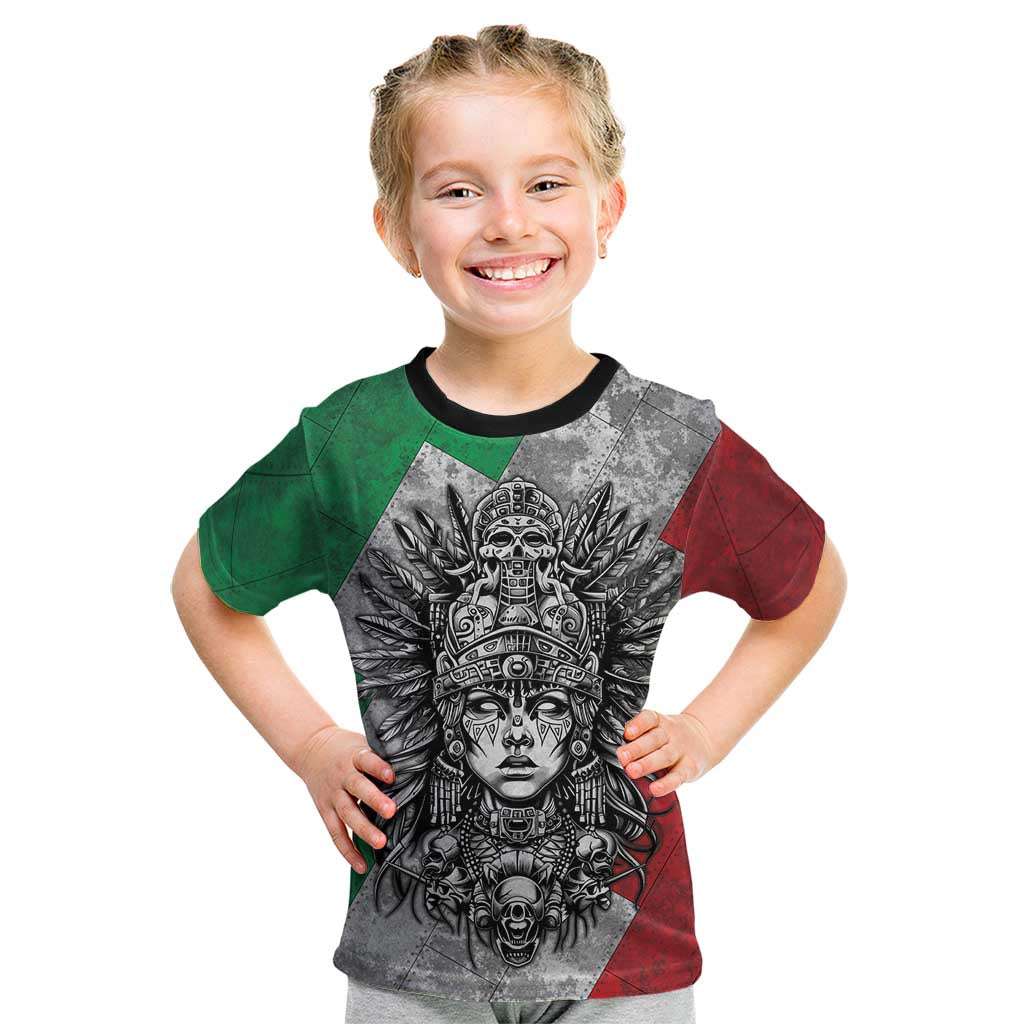 Mexico Aztec Warrior Goddess Kid T Shirt Aztec Tribal Skull Tricolor Armor