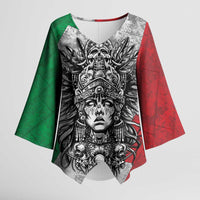 Mexico Aztec Warrior Goddess Kimono Sleeve Blouse Aztec Tribal Skull Tricolor Armor