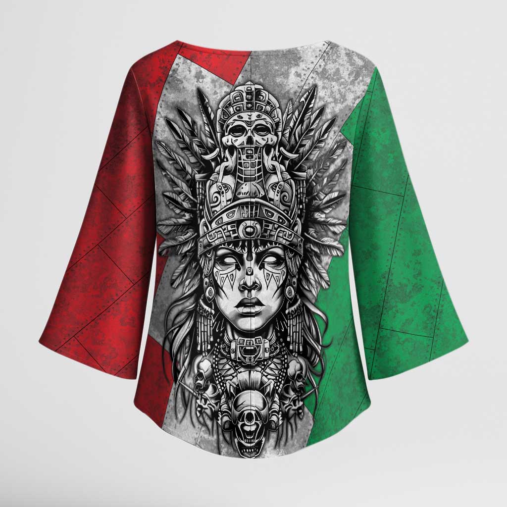 Mexico Aztec Warrior Goddess Kimono Sleeve Blouse Aztec Tribal Skull Tricolor Armor