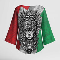 Mexico Aztec Warrior Goddess Kimono Sleeve Blouse Aztec Tribal Skull Tricolor Armor