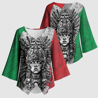 Mexico Aztec Warrior Goddess Kimono Sleeve Blouse Aztec Tribal Skull Tricolor Armor