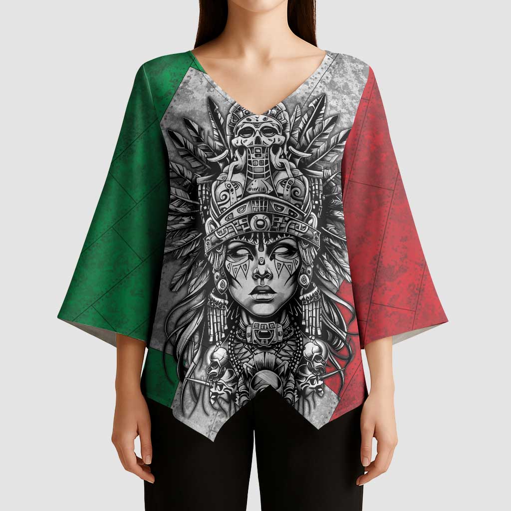 Mexico Aztec Warrior Goddess Kimono Sleeve Blouse Aztec Tribal Skull Tricolor Armor