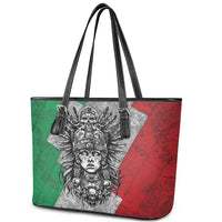 Mexico Aztec Warrior Goddess Leather Tote Bag Aztec Tribal Skull Tricolor Armor