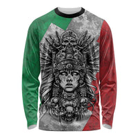 Mexico Aztec Warrior Goddess Long Sleeve Shirt Aztec Tribal Skull Tricolor Armor