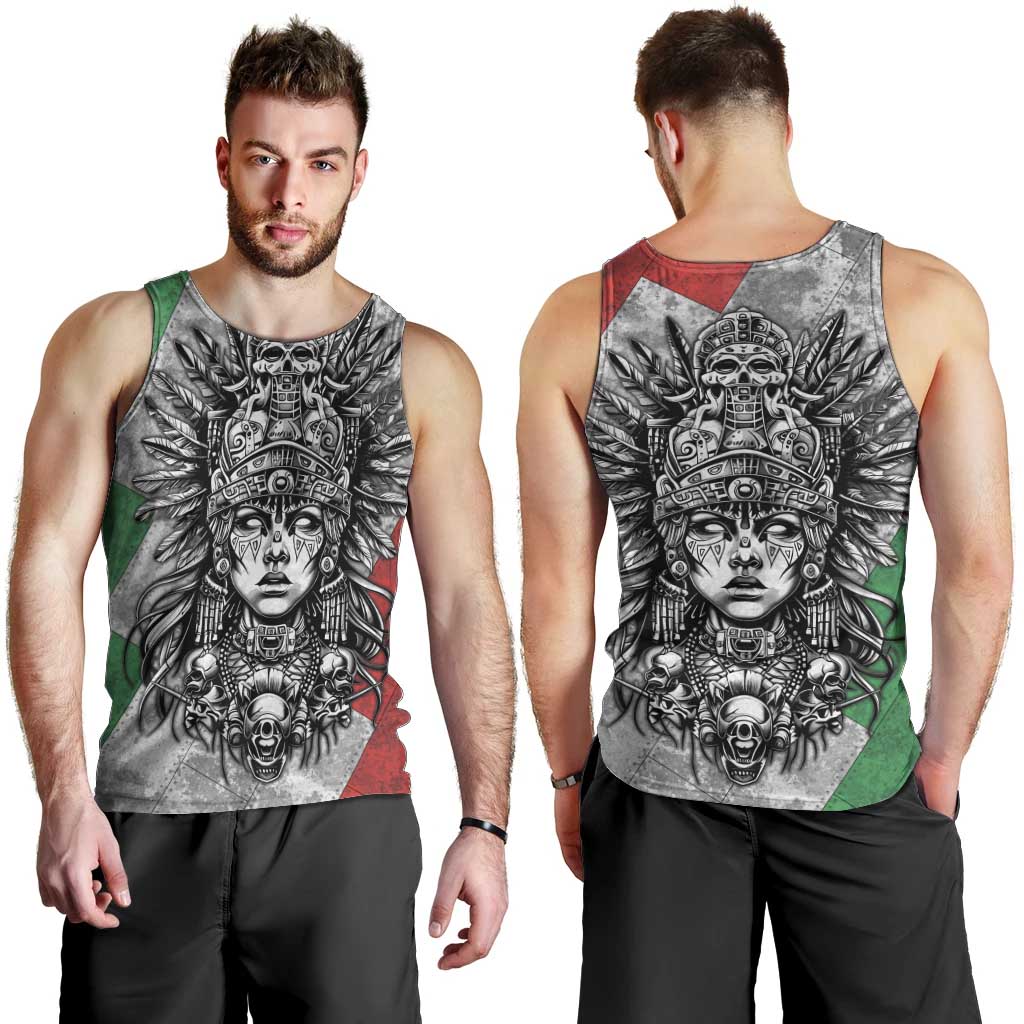 Mexico Aztec Warrior Goddess Men Tank Top Aztec Tribal Skull Tricolor Armor
