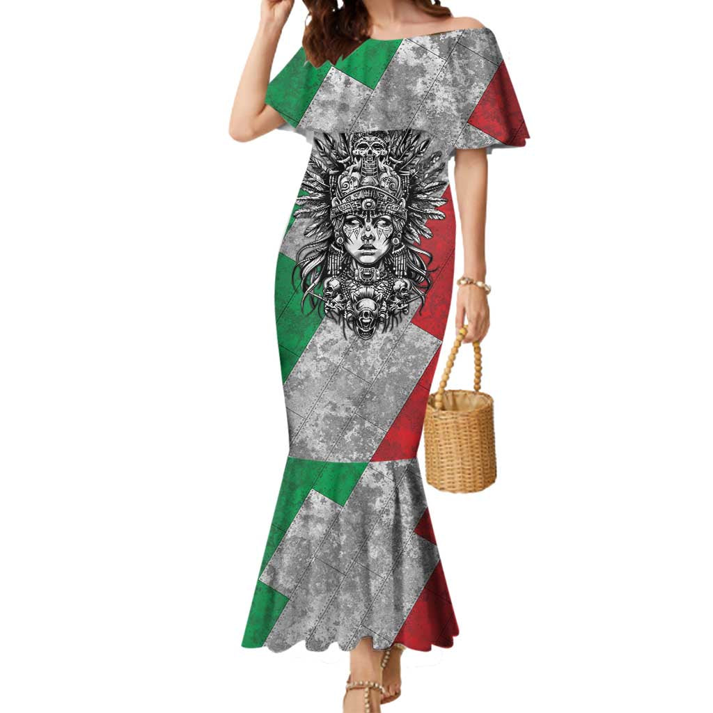 Mexico Aztec Warrior Goddess Mermaid Dress Aztec Tribal Skull Tricolor Armor