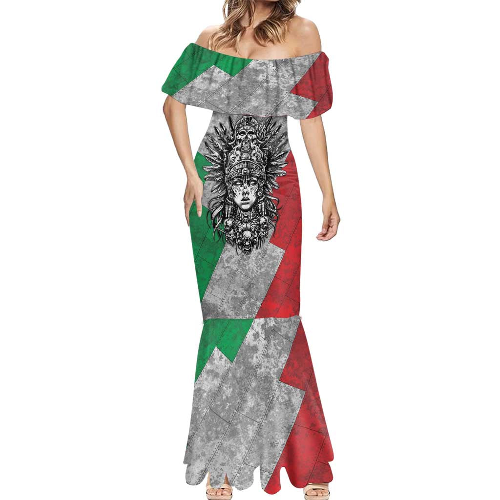 Mexico Aztec Warrior Goddess Mermaid Dress Aztec Tribal Skull Tricolor Armor