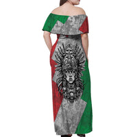 Mexico Aztec Warrior Goddess Off Shoulder Maxi Dress Aztec Tribal Skull Tricolor Armor