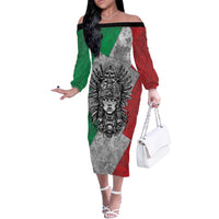 Mexico Aztec Warrior Goddess Off The Shoulder Long Sleeve Dress Aztec Tribal Skull Tricolor Armor