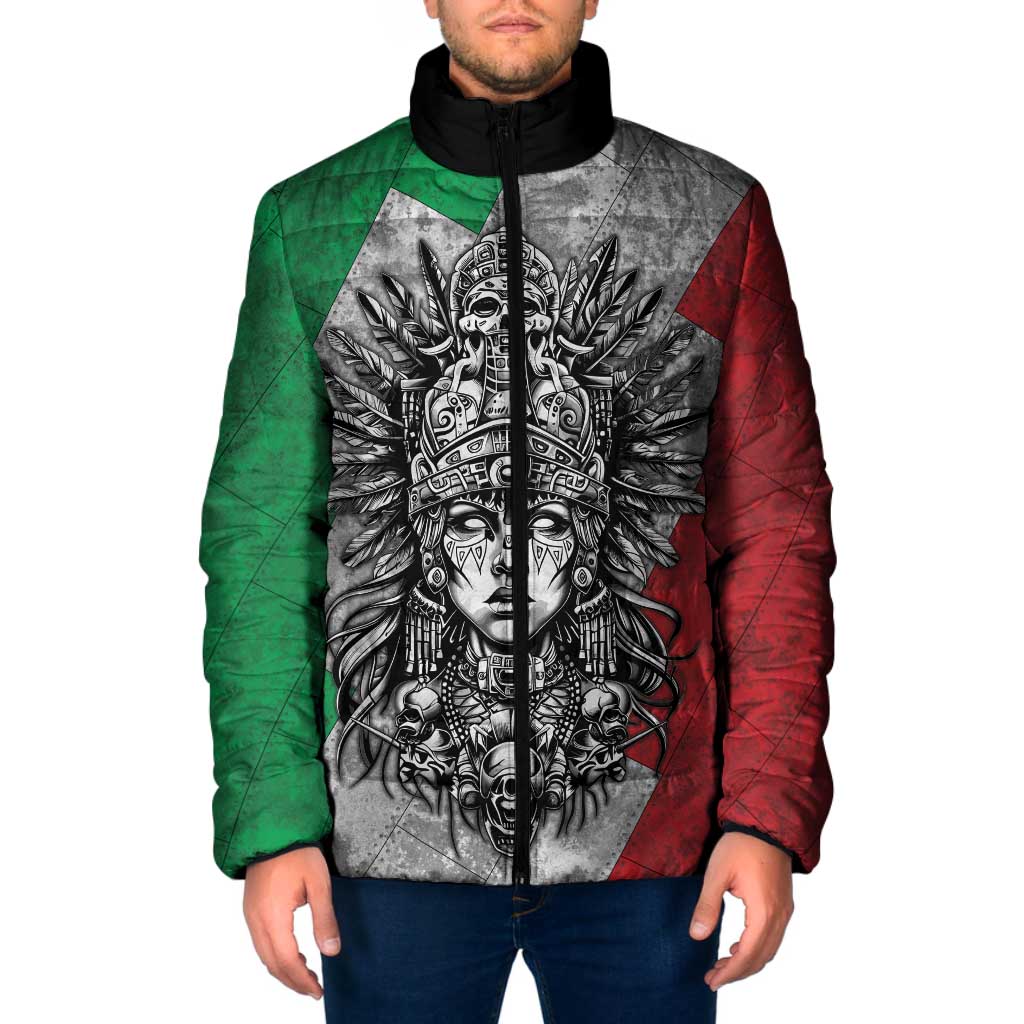 Mexico Aztec Warrior Goddess Padded Jacket Aztec Tribal Skull Tricolor Armor