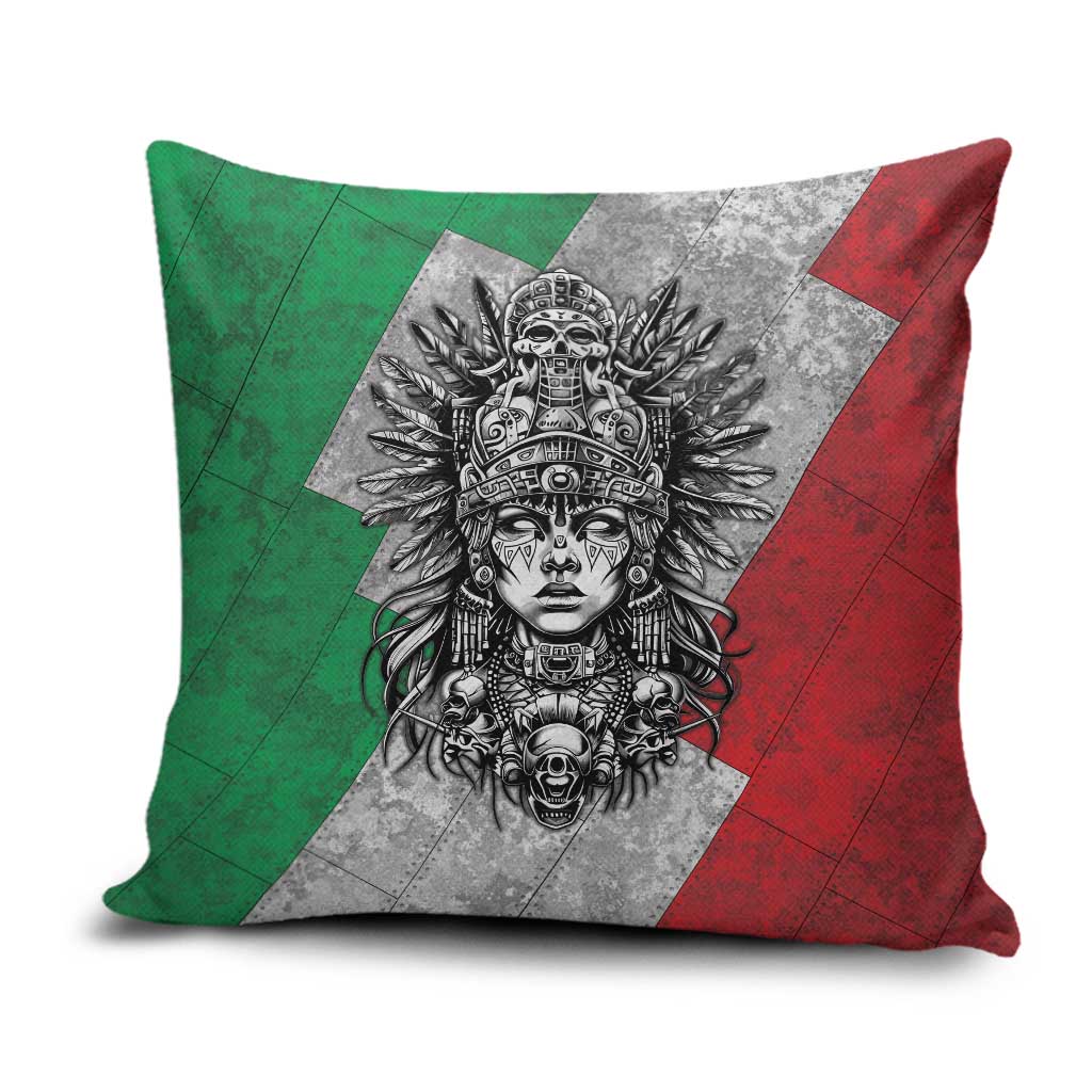 Mexico Aztec Warrior Goddess Pillow Cover Aztec Tribal Skull Tricolor Armor