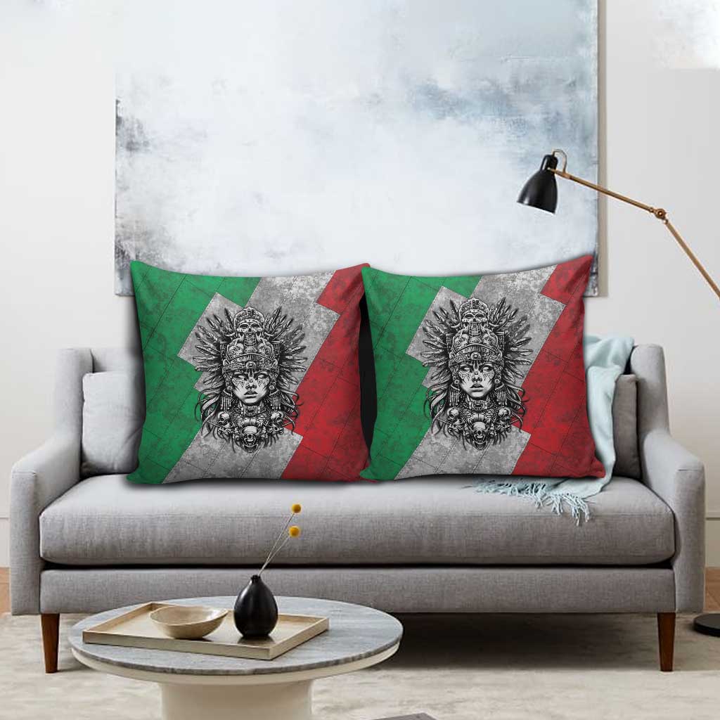 Mexico Aztec Warrior Goddess Pillow Cover Aztec Tribal Skull Tricolor Armor