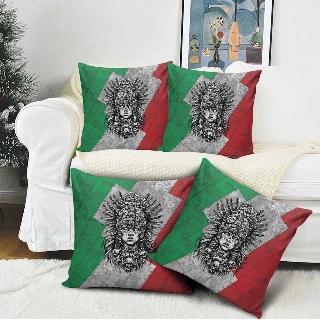 Mexico Aztec Warrior Goddess Pillow Cover Aztec Tribal Skull Tricolor Armor