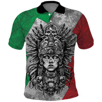 Mexico Aztec Warrior Goddess Polo Shirt Aztec Tribal Skull Tricolor Armor