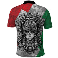 Mexico Aztec Warrior Goddess Polo Shirt Aztec Tribal Skull Tricolor Armor