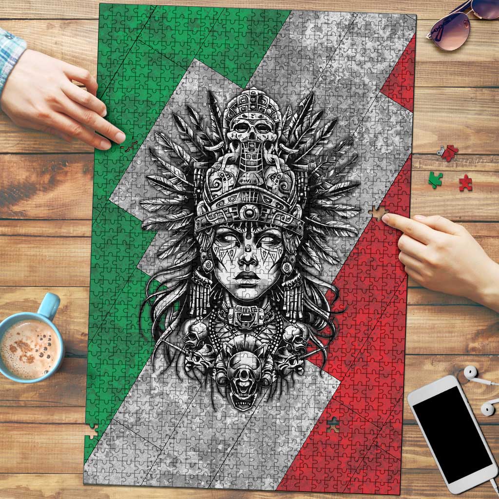 Mexico Aztec Warrior Goddess Puzzle Aztec Tribal Skull Tricolor Armor