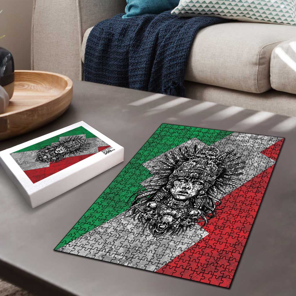 Mexico Aztec Warrior Goddess Puzzle Aztec Tribal Skull Tricolor Armor