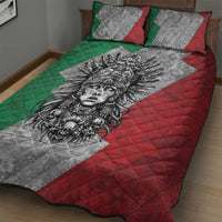 Mexico Aztec Warrior Goddess Quilt Bed Set Aztec Tribal Skull Tricolor Armor