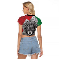 Mexico Aztec Warrior Goddess Raglan Cropped T Shirt Aztec Tribal Skull Tricolor Armor