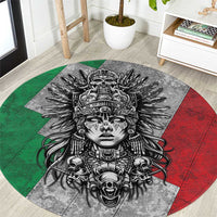 Mexico Aztec Warrior Goddess Round Carpet Aztec Tribal Skull Tricolor Armor