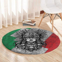 Mexico Aztec Warrior Goddess Round Carpet Aztec Tribal Skull Tricolor Armor