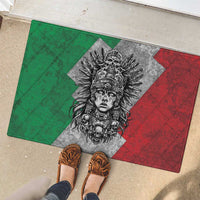 Mexico Aztec Warrior Goddess Rubber Doormat Aztec Tribal Skull Tricolor Armor