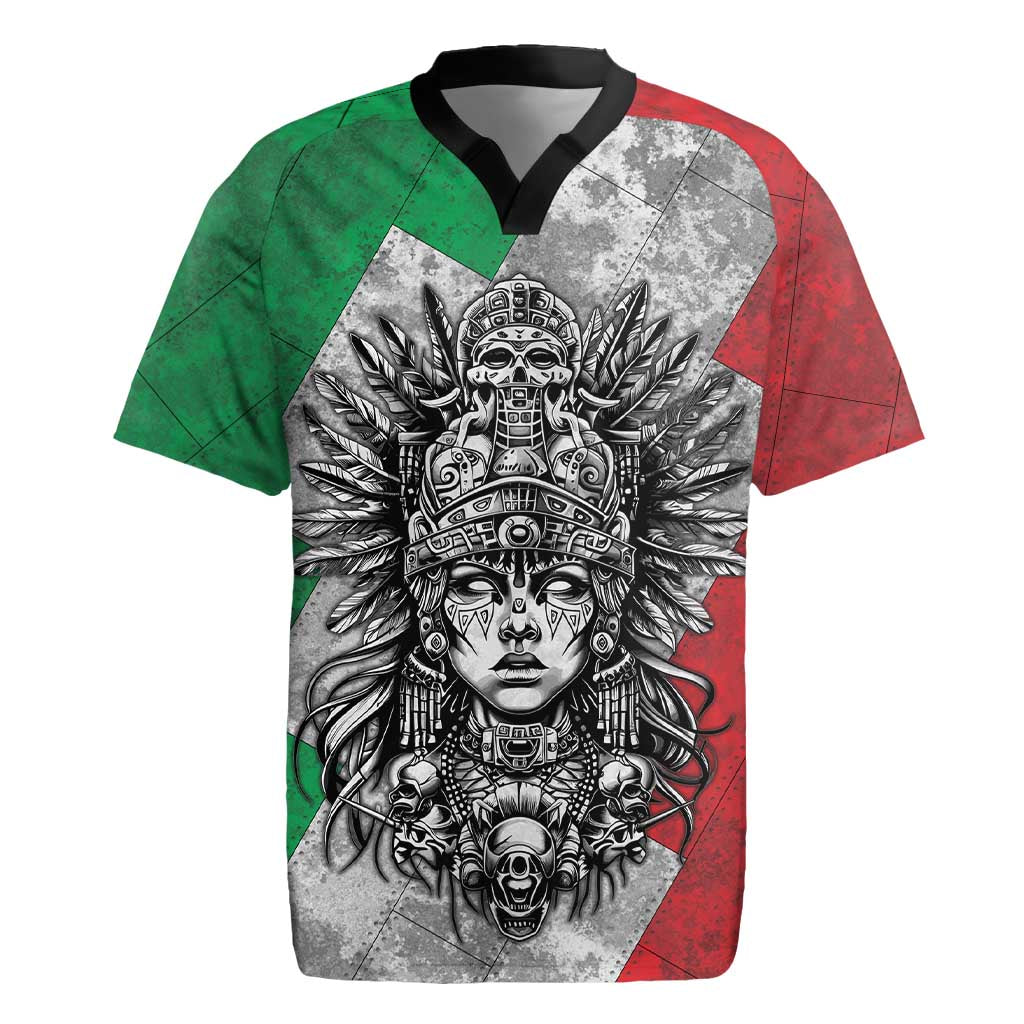 Mexico Aztec Warrior Goddess Rugby Jersey Aztec Tribal Skull Tricolor Armor