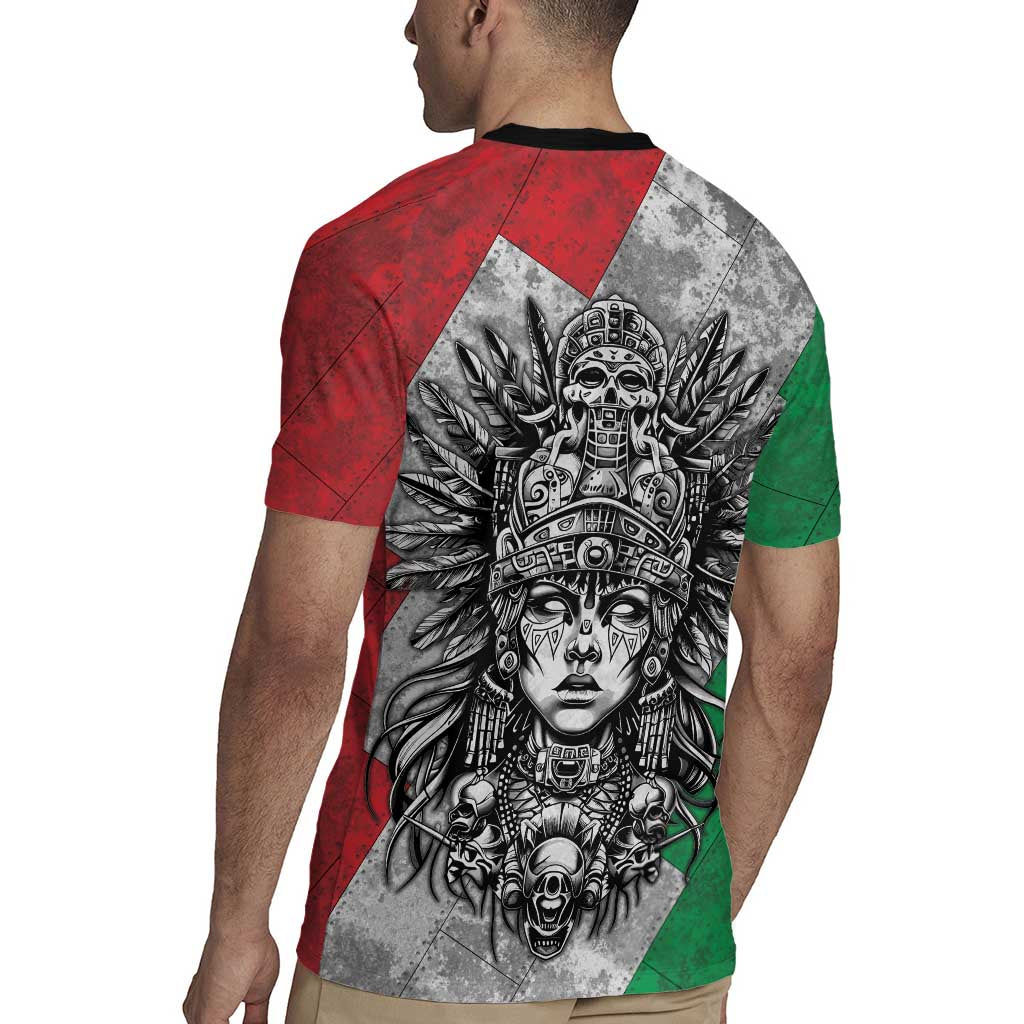 Mexico Aztec Warrior Goddess Rugby Jersey Aztec Tribal Skull Tricolor Armor