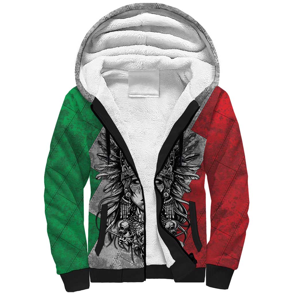 Mexico Aztec Warrior Goddess Sherpa Hoodie Aztec Tribal Skull Tricolor Armor