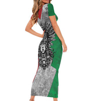 Mexico Aztec Warrior Goddess Short Sleeve Bodycon Dress Aztec Tribal Skull Tricolor Armor