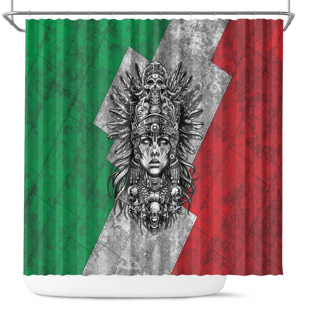 Mexico Aztec Warrior Goddess Shower Curtain Aztec Tribal Skull Tricolor Armor